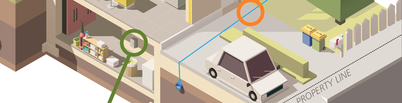 illustration of utility line between car and building