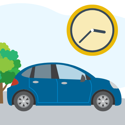 car and jeep below a clock