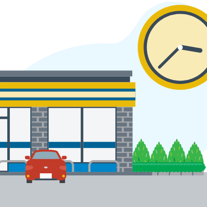 store next to a clock