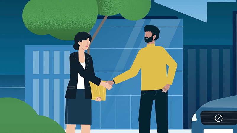 Agent shaking hands with customer